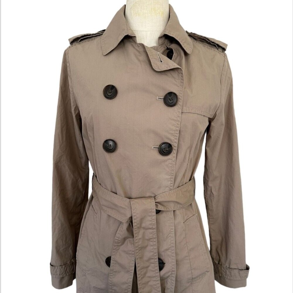 GAP Cotton Trench Coat Double Breasted Belt Unlined Lightweight Tan Small